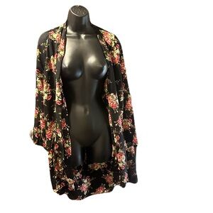 Floral Black Kimono Cardigan